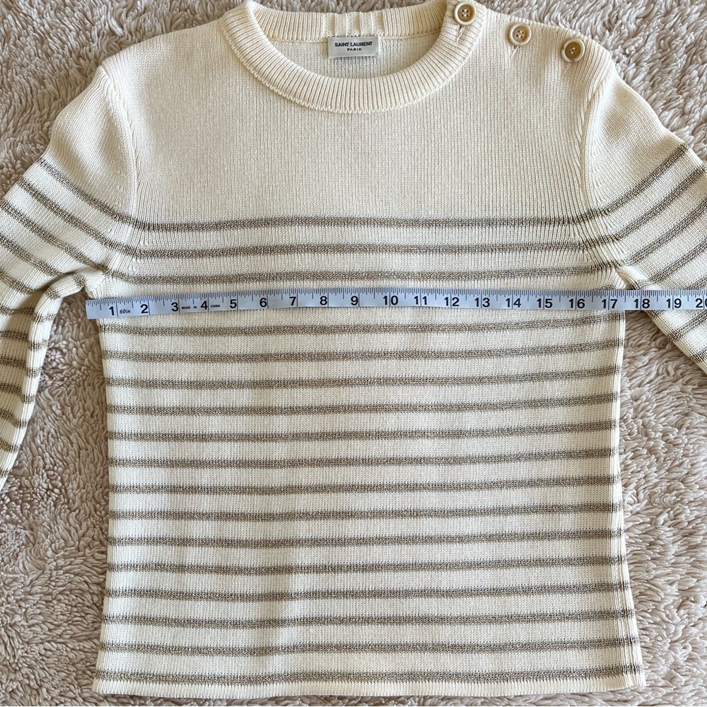 SAINT LAURENT Striped Sweater - Ivory / Gold Metallic - Size Small - Picture 10 of 11